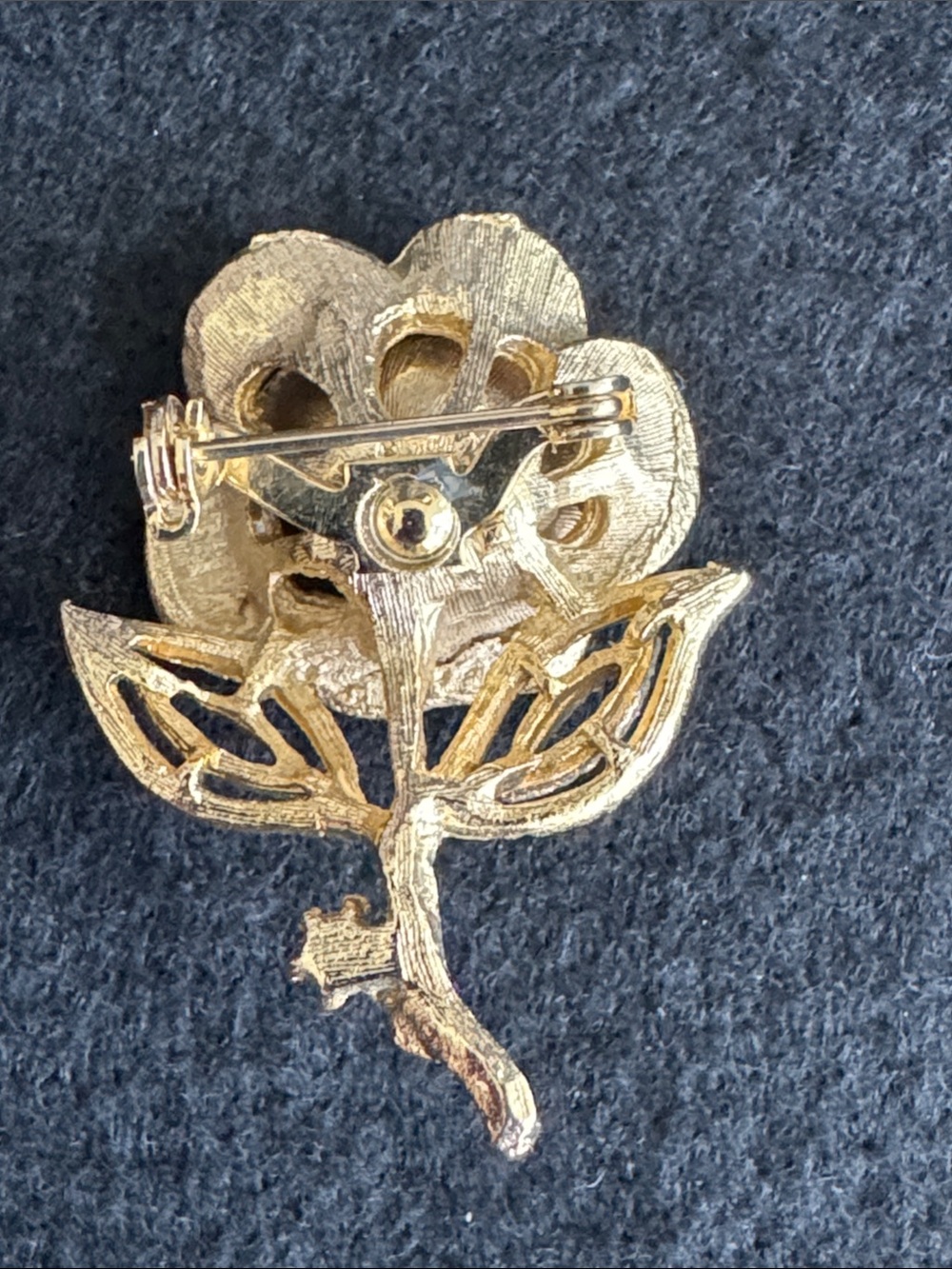 VTG 1960s Gold Tone Rose Flower Brooch Pin Faux Turquoise Cabochon Pearl - Picture 3 of 5